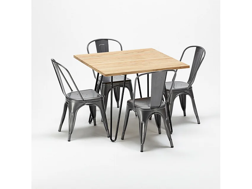 juego de mesa de madera con sillas de metal tribeca estilo industrial - Gris