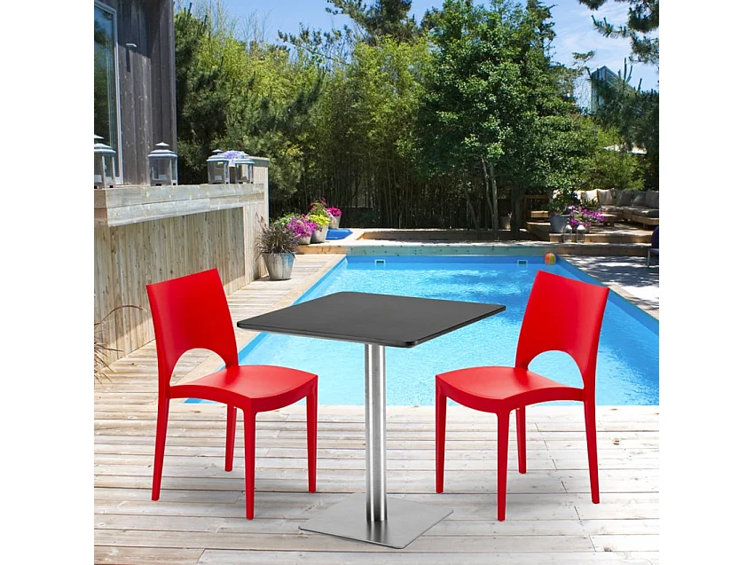 Tavolino Quadrato Nero 70x70 cm con 2 Sedie Colorate Paris Rum Raisin