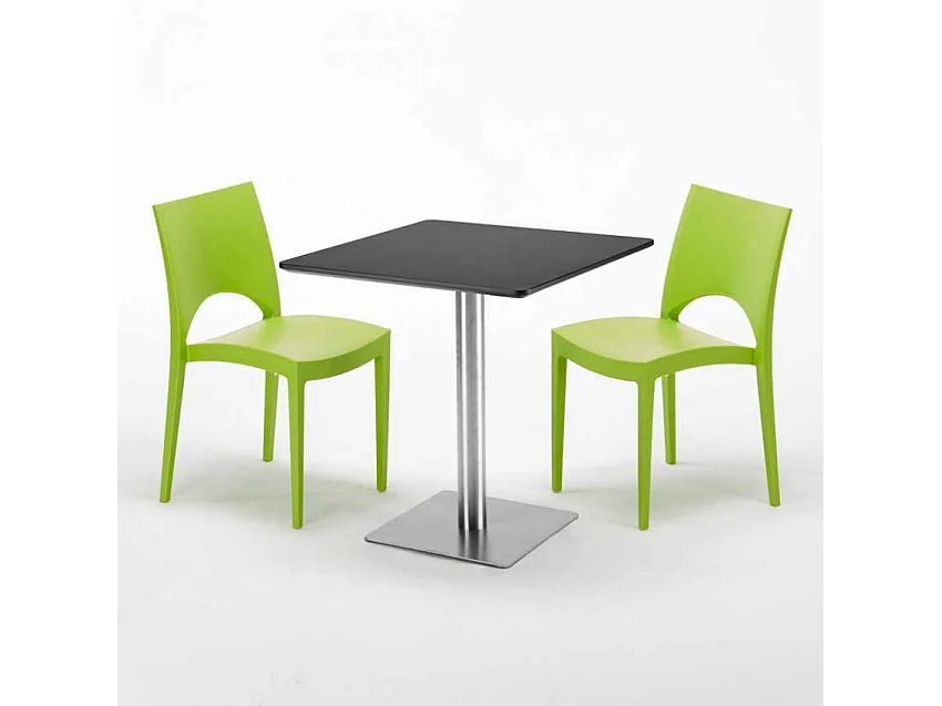 Tavolino Quadrato Nero 70x70 cm con 2 Sedie Colorate Paris Rum Raisin