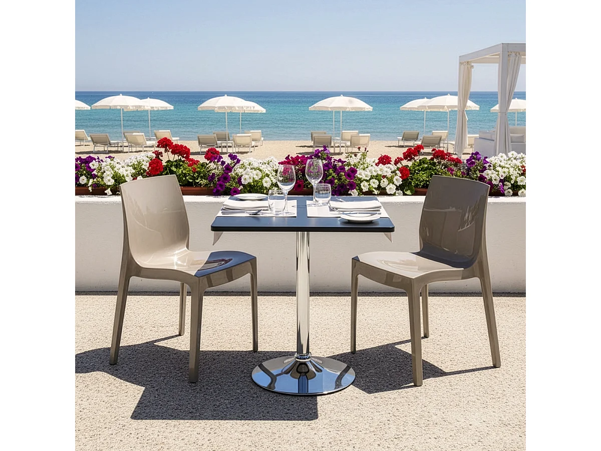 Table Carrée Noire 70x70cm Avec 2 Chaises Colorées Grand Soleil Set Intérieur Bar Café Ice Mojito - Beige