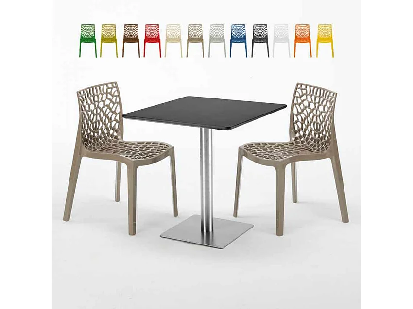 Mesa Cuadrada Negra 70x70 cm y 2 Sillas De Colores Gruvyer Rum Raisin