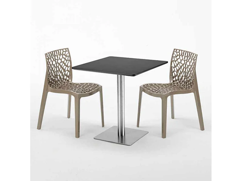 Mesa Cuadrada Negra 70x70 cm y 2 Sillas De Colores Gruvyer Rum Raisin