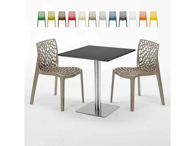 Mesa Cuadrada Negra 70x70 cm y 2 Sillas De Colores Gruvyer Rum Raisin