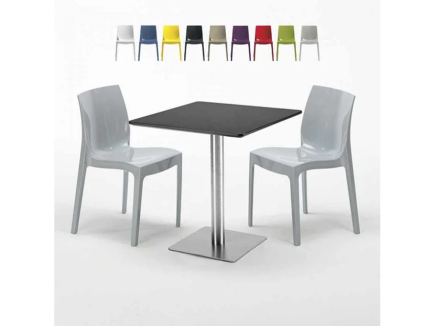 Mesa Cuadrada Negra 70x70 cm y 2 Sillas De Colores Ice RUM RAISIN