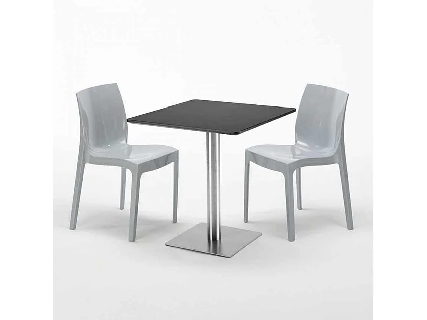 Mesa Cuadrada Negra 70x70 cm y 2 Sillas De Colores Ice RUM RAISIN
