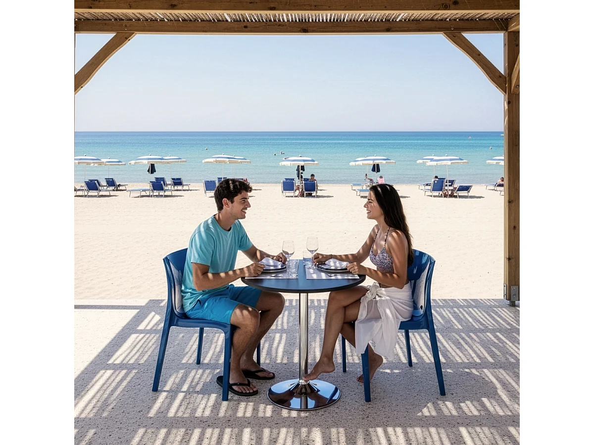 Table Ronde Noire 70x70cm Avec 2 Chaises Colorées Grand Soleil Set Intérieur Bar Café Ice Cosmopolitan - Bleu