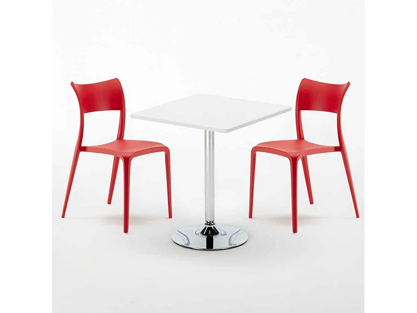 Mesa Cuadrada Blanca Con 2 Sillas De Colores Interior Bar Parisienne Cocktail - Rojo