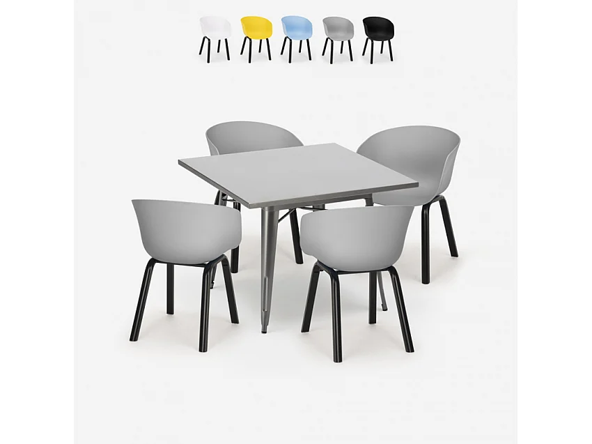 juego mesa comedor cuadrada 80 x 80 cm 4 sillas diseño moderno krust - Gris