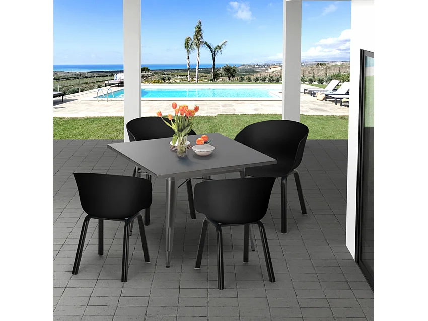 juego mesa comedor cuadrada 80 x 80 cm 4 sillas diseño moderno krust - Gris
