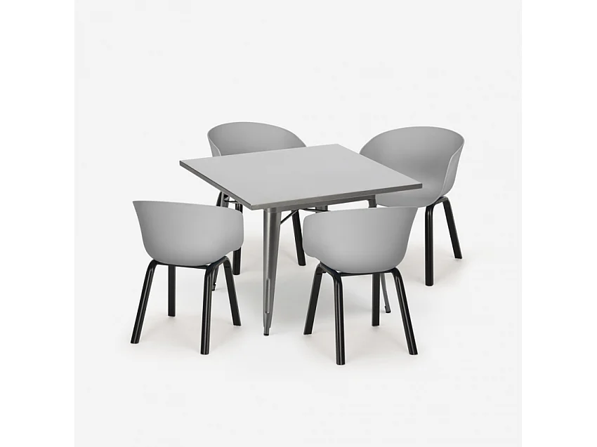 juego mesa comedor cuadrada 80 x 80 cm 4 sillas diseño moderno krust - Gris
