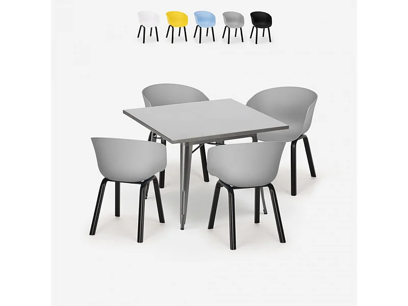 juego mesa comedor cuadrada 80 x 80 cm 4 sillas diseño moderno krust - Gris