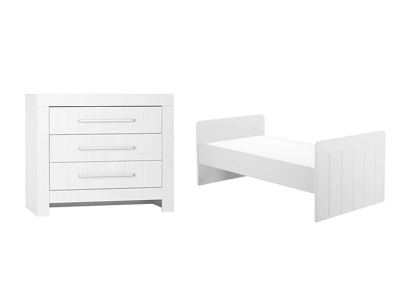 Lit bébé évolutif et Commode à langer Calmo Blanc