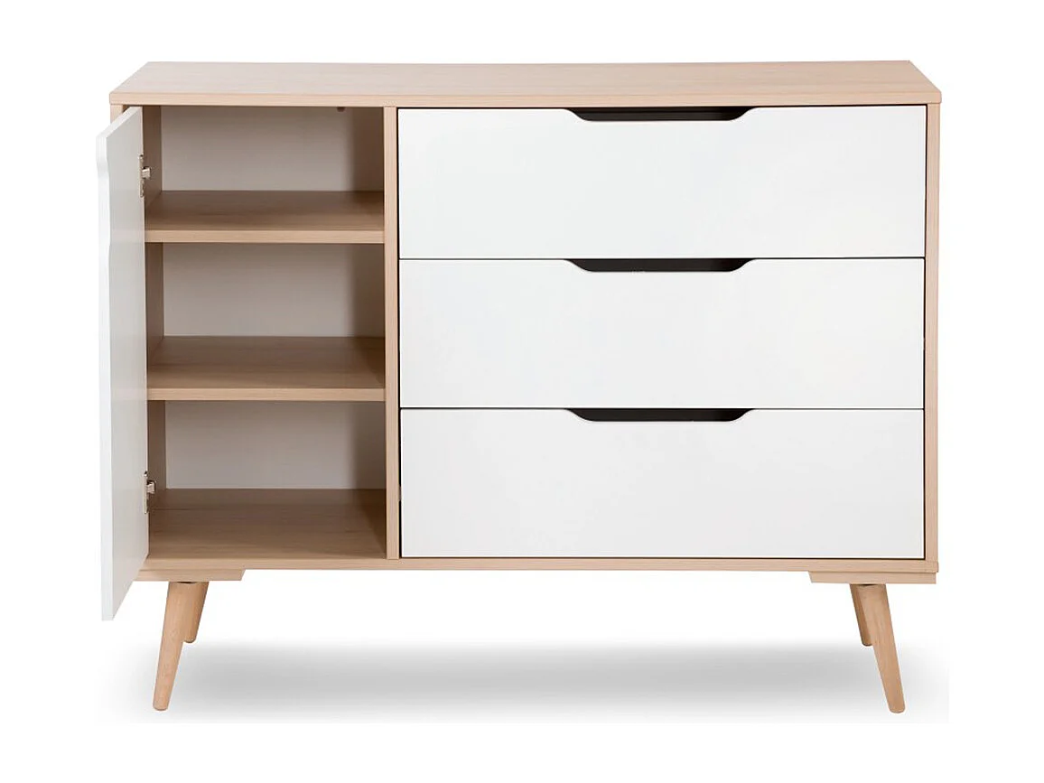 Chambre complète lit bébé - commode à langer - armoire 3 portes LittleSky by Klups Sofie Hêtre et blanc