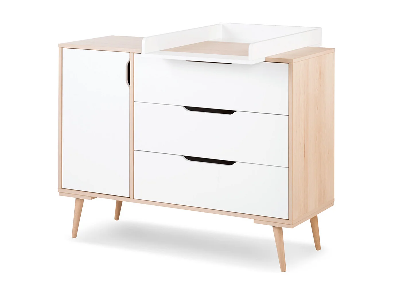 Chambre complète lit bébé - commode à langer - armoire 3 portes LittleSky by Klups Sofie Hêtre et blanc