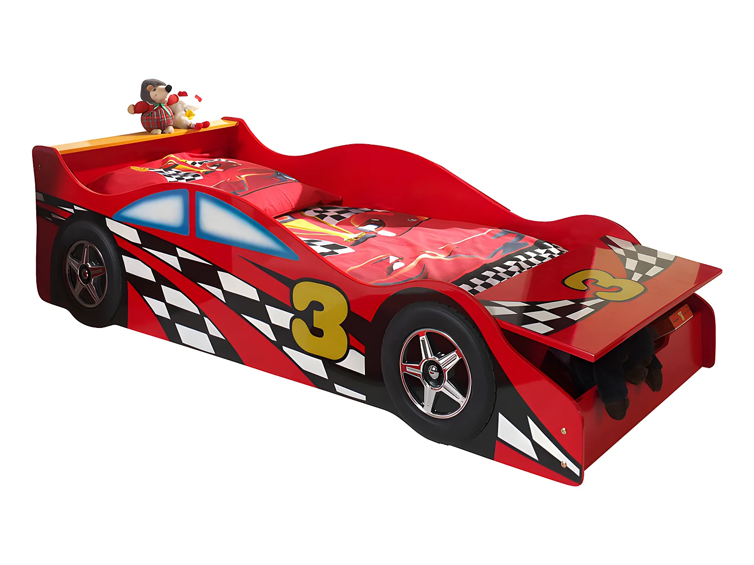 Pack - Lit Enfant Voiture "Race" & Armoire 1 Porte "Pompe à Essence" Rouge