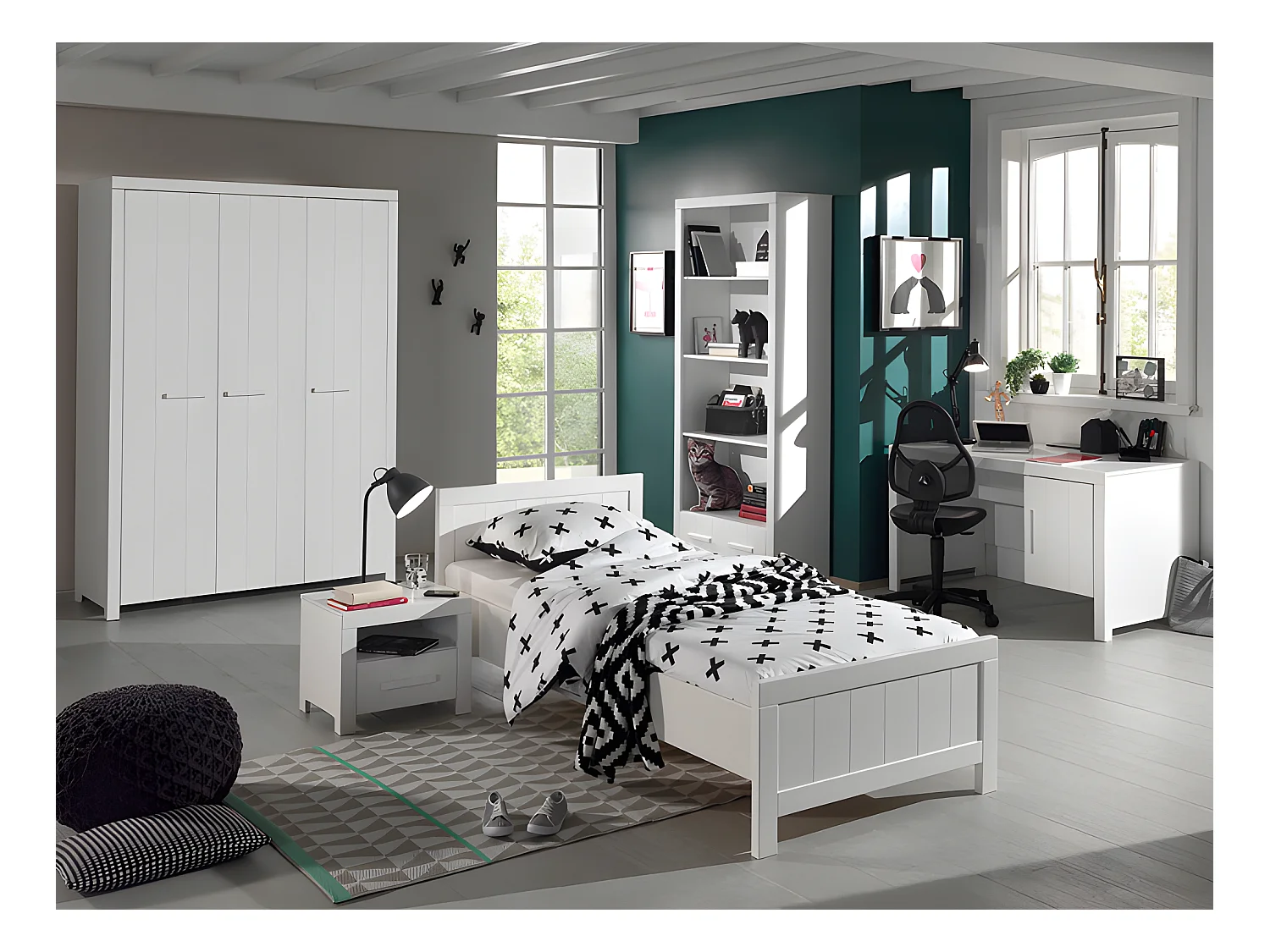 Chambre Complète Enfant 6P "Erik II" Blanc