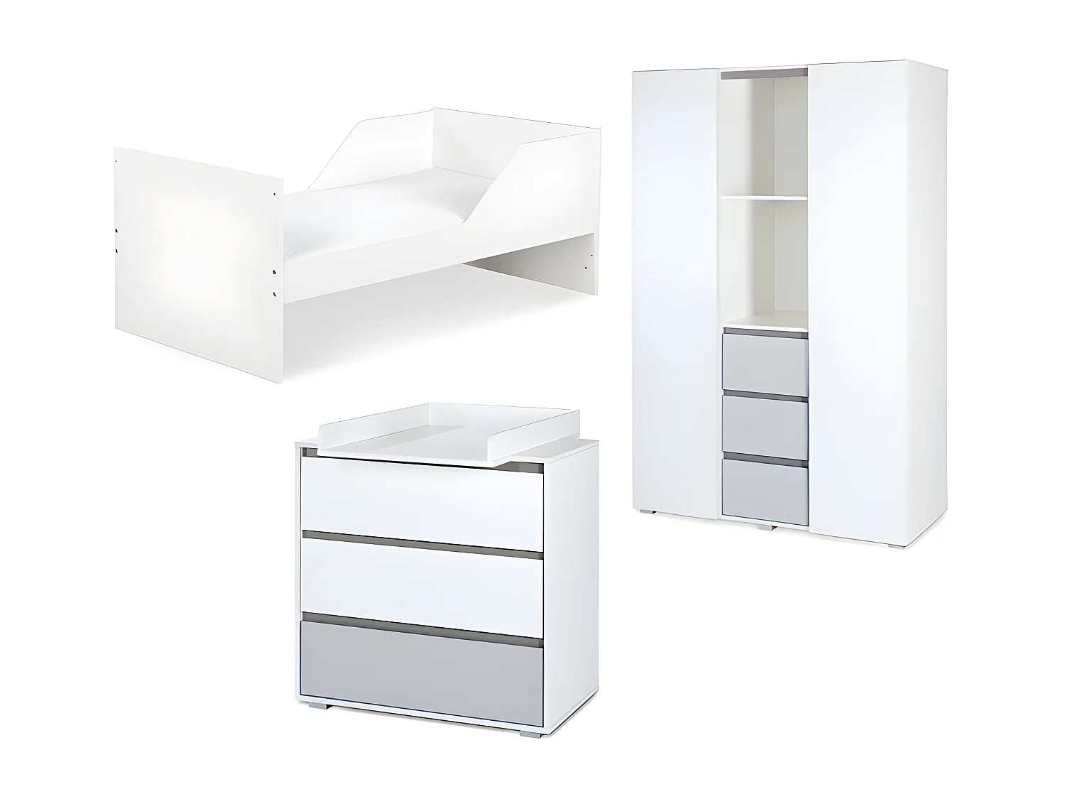 Chambre complète lit bébé évolutif - commode à langer - armoire 3 portes LittleSky by Klups Dalia - Blanc