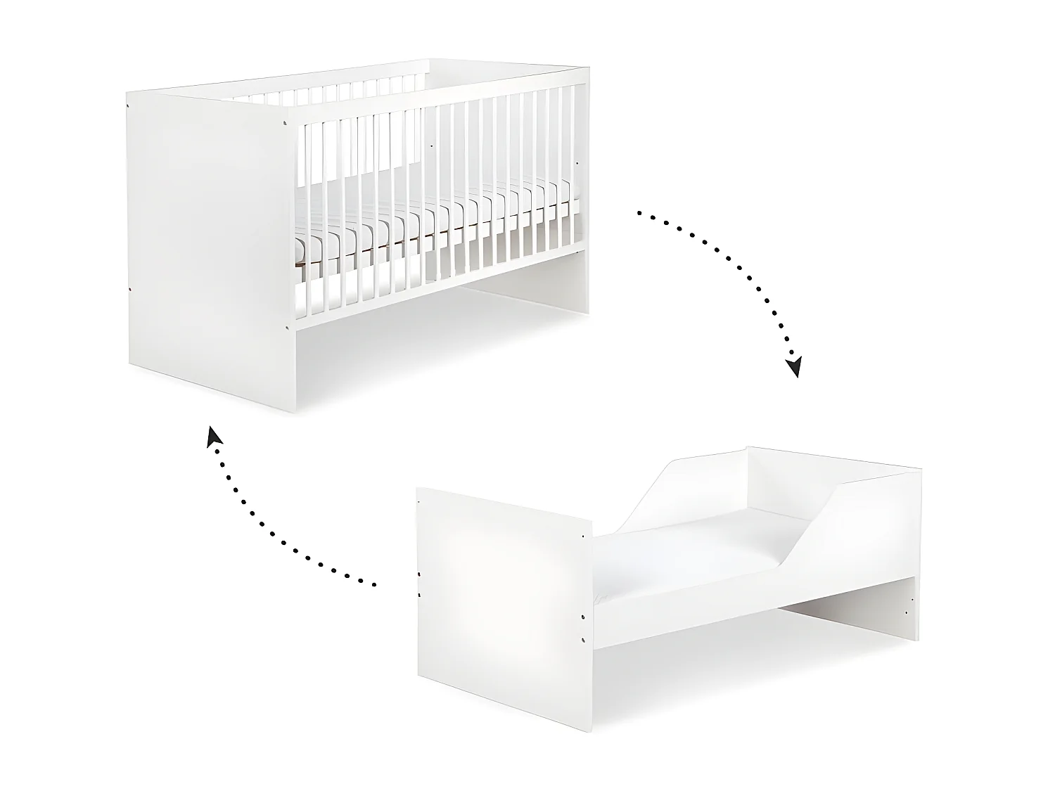 Chambre complète lit bébé évolutif - commode à langer - armoire 3 portes LittleSky by Klups Dalia - Blanc