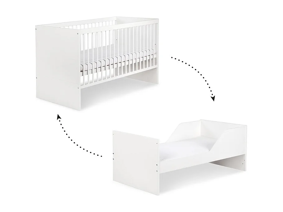 Chambre complète lit bébé évolutif - commode à langer - armoire 3 portes LittleSky by Klups Dalia - Blanc