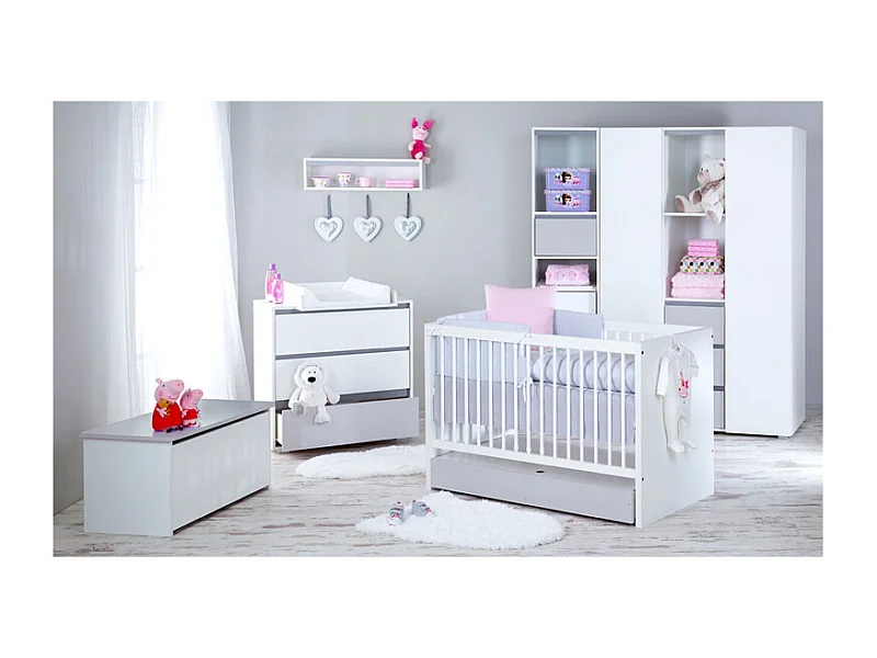 Chambre complète lit bébé évolutif - commode à langer - armoire 3 portes LittleSky by Klups Dalia - Blanc