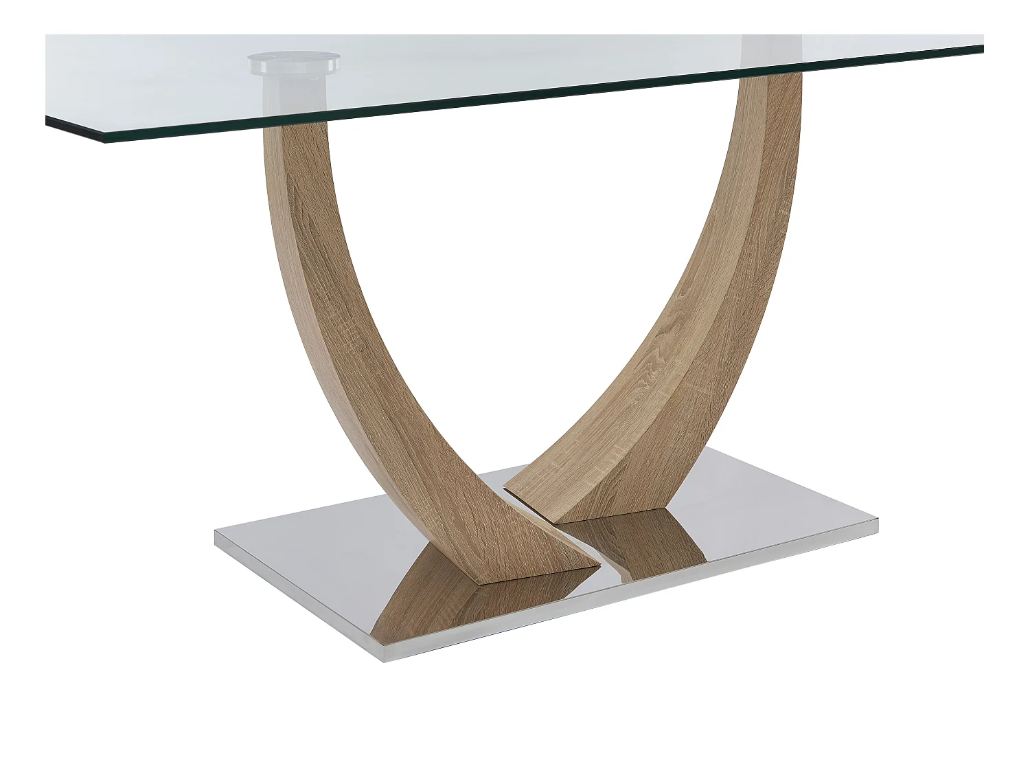 Table à manger 6 personnes en verre trempé, MDF et acier inoxydable - Naturel clair - MELODIE II