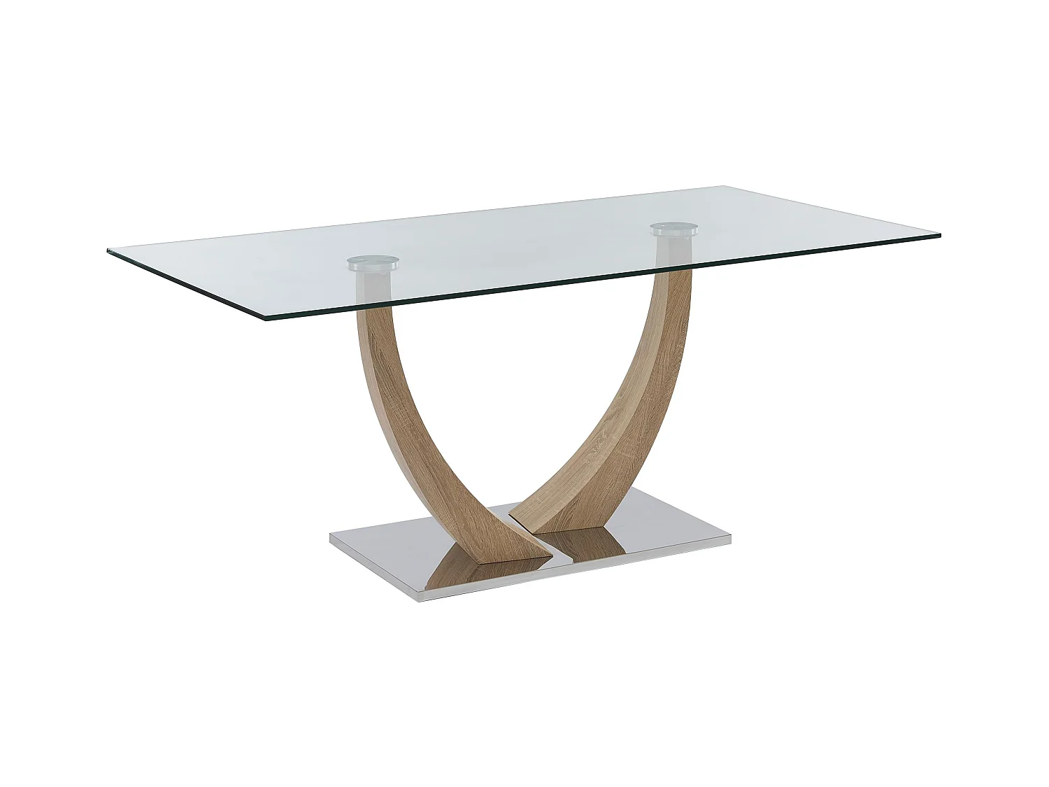 Table à manger 6 personnes en verre trempé, MDF et acier inoxydable - Naturel clair - MELODIE II