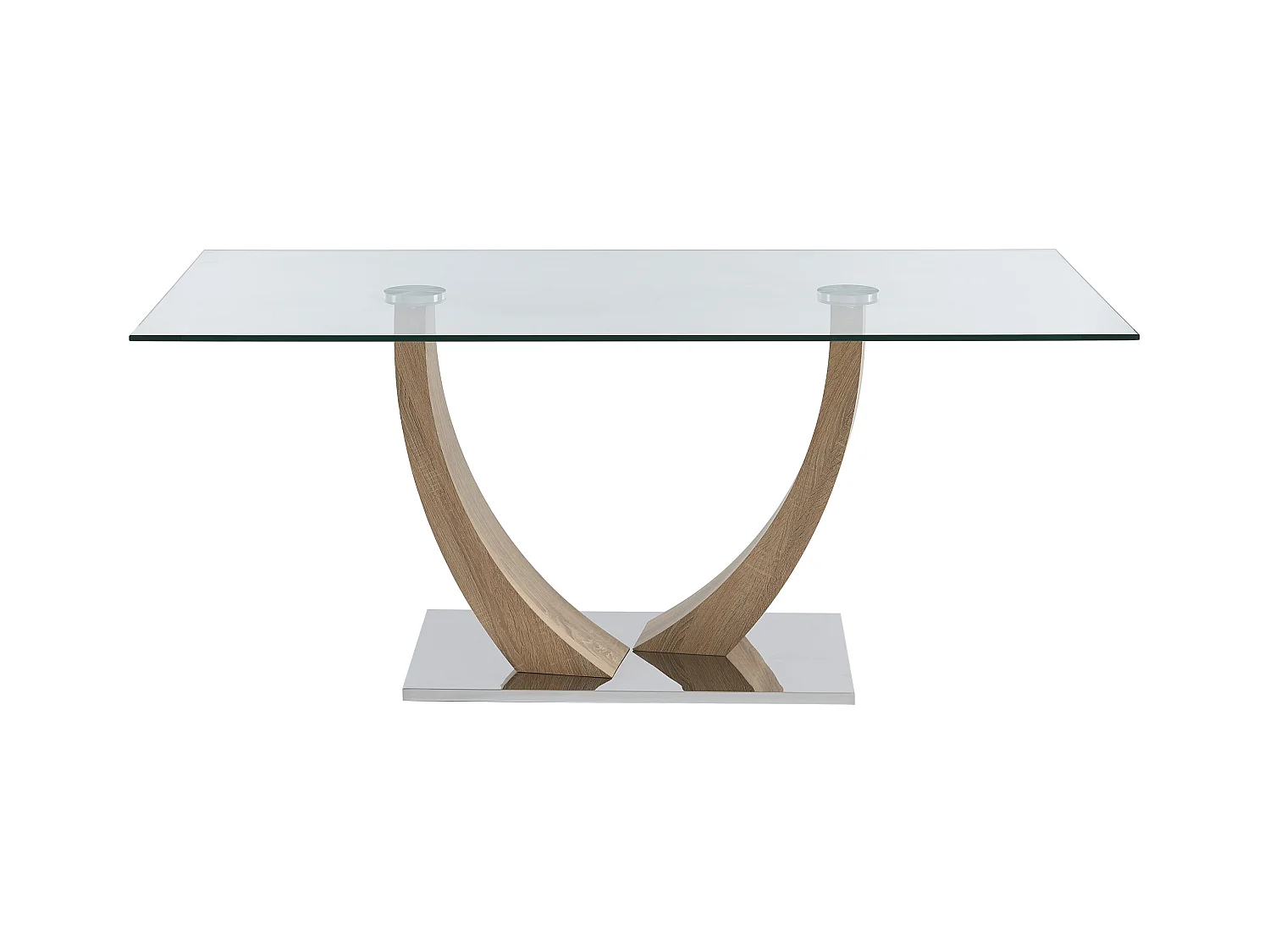 Eettafel voor 6 personen van gehard glas, mdf en roestvrij staal - Licht naturelkleurig - MELODIE II