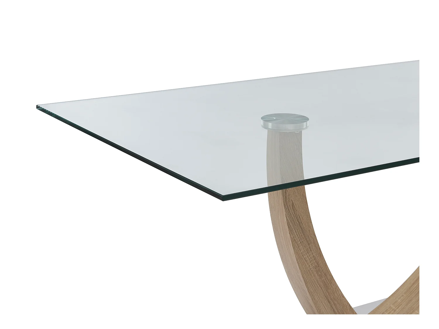 Eettafel voor 6 personen van gehard glas, mdf en roestvrij staal - Licht naturelkleurig - MELODIE II