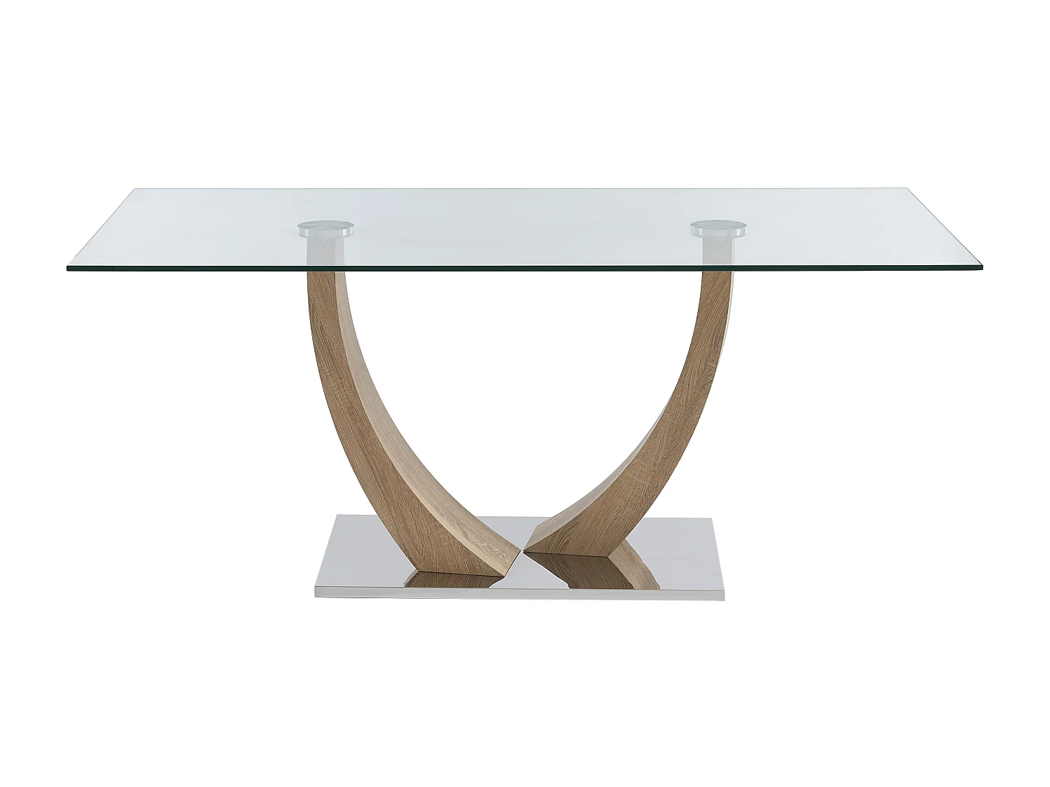 Spisebord til 6 personer i hærdet glas, MDF og rustfrit stål - Lys natur - MELODIE II