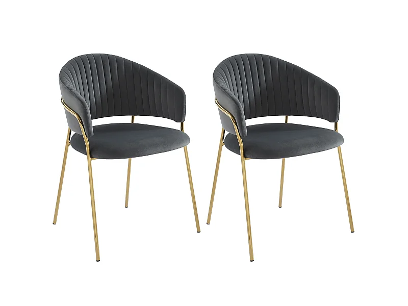 Lot de 2 chaises en velours et métal doré - Gris - MADOLIA de Pascal MORABITO