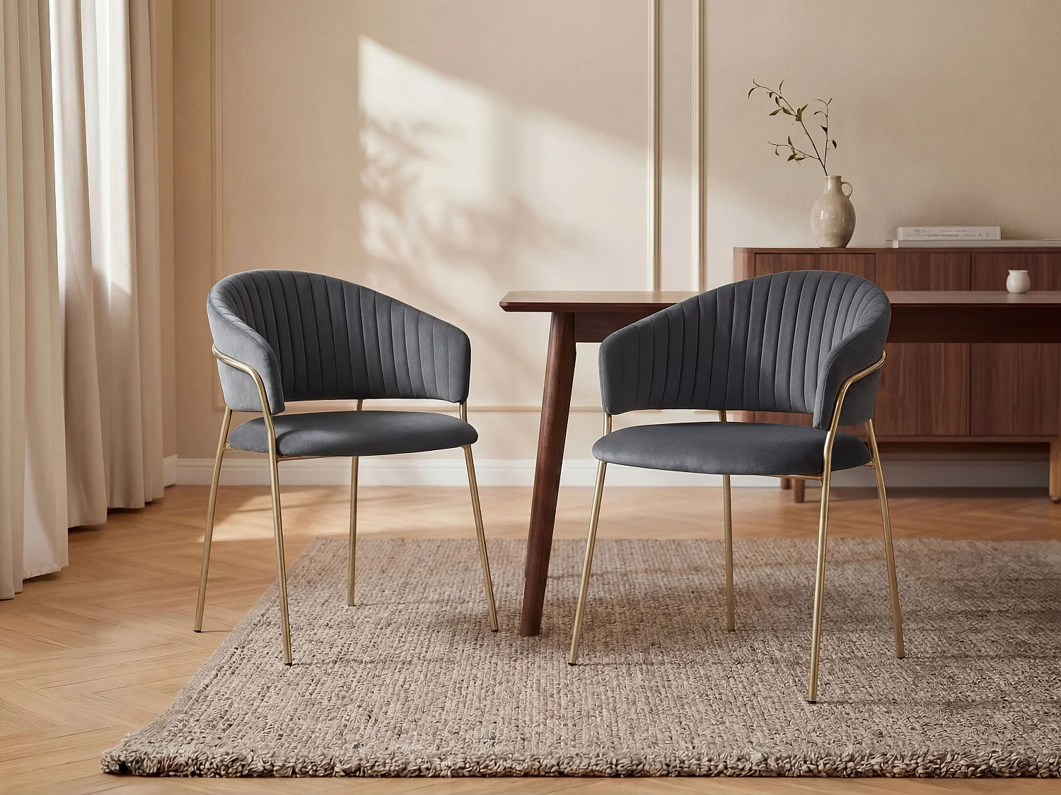 Set van 2 stoelen van velours en goudkleurig metaal - Grijs - MADOLIA - van Pascal Morabito