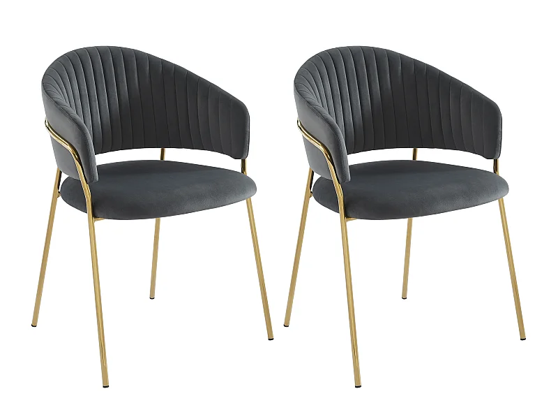 Lot de 2 chaises en velours et métal doré - Gris - MADOLIA de Pascal MORABITO