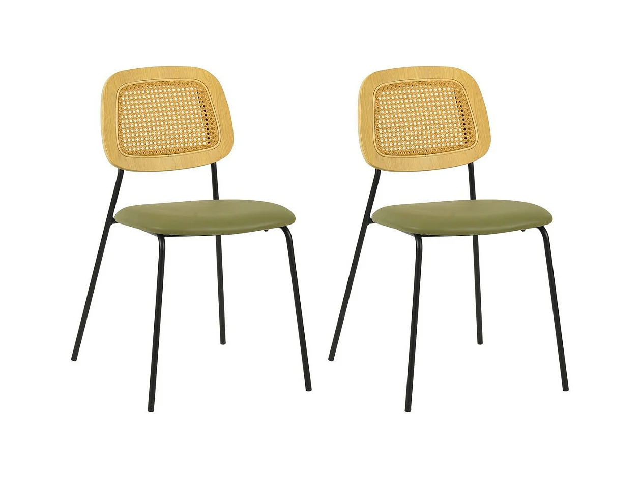 MEMPHIS - Lot de 2 chaises de repas en simili cuir et bois vert