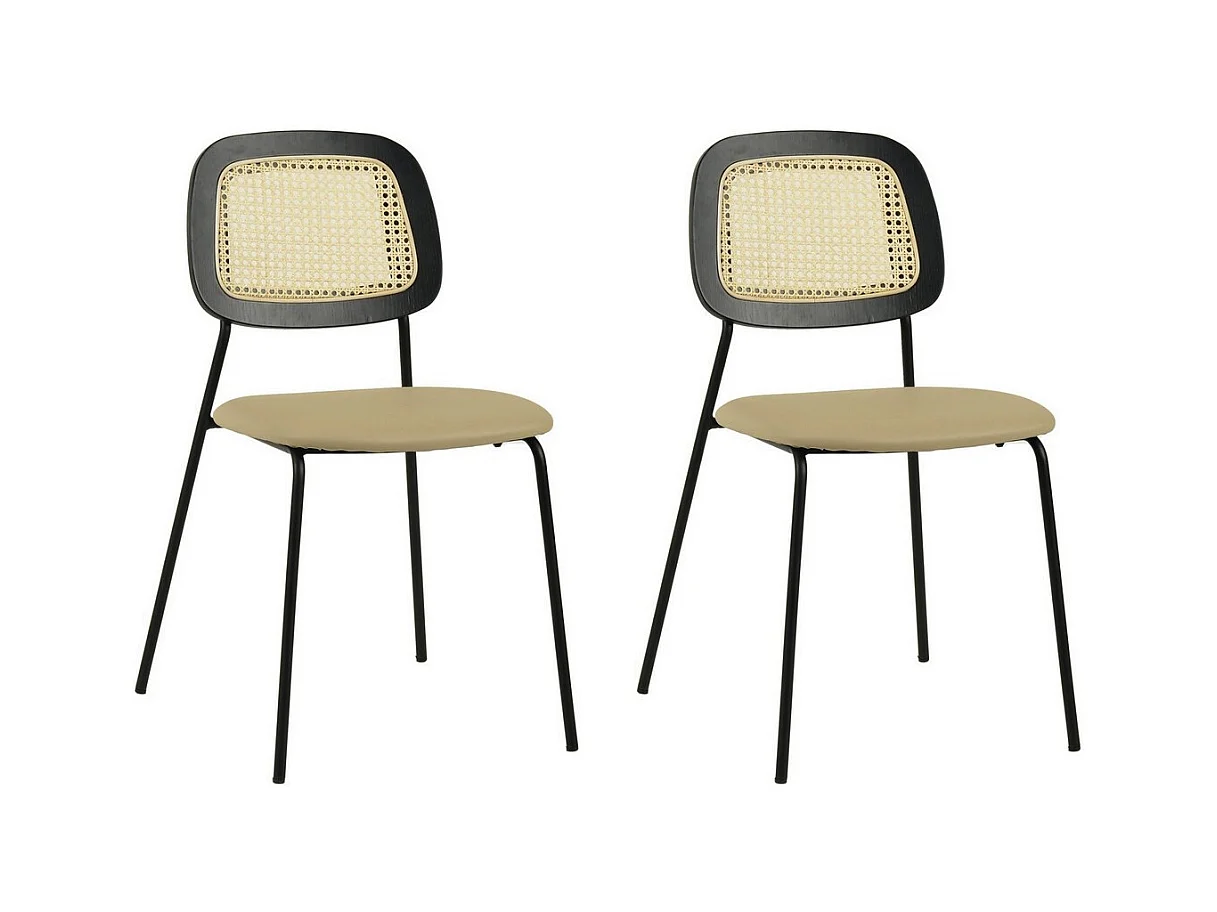 MEMPHIS - 2 Chaises de repas en simili cuir et cannage beige