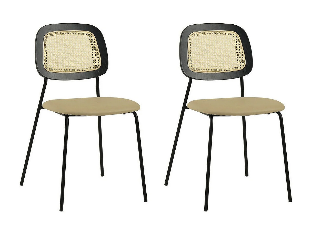 MEMPHIS - 2 Chaises de repas en simili cuir et cannage beige
