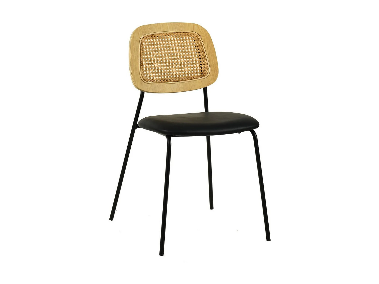 MEMPHIS - Lot de 2 Chaises de repas en simili cuir et cannage noir