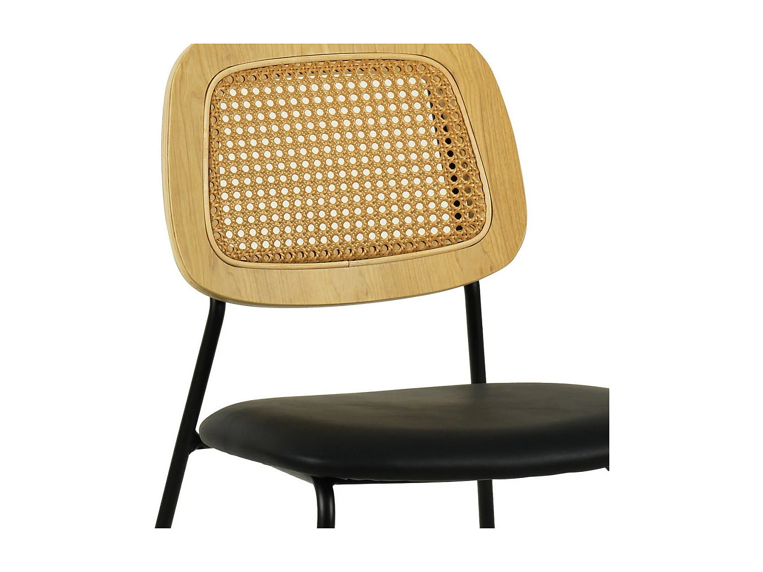 MEMPHIS - Lot de 2 Chaises de repas en simili cuir et cannage noir