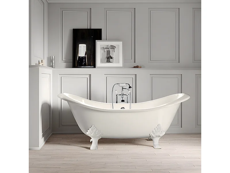 Freistehende Gusseisen Badewanne KINGSTON weiß Füße WEISS 182 cm