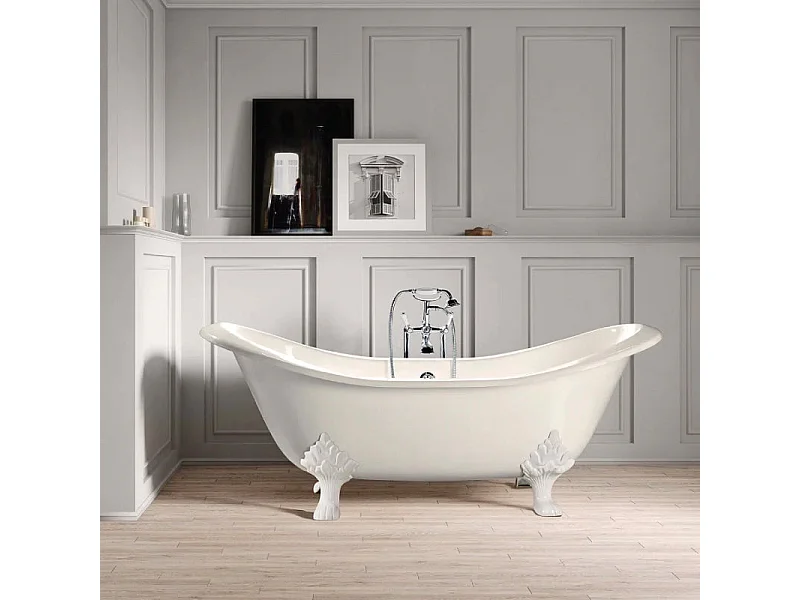 Baignoire sur pieds en fonte KINGSTON Blanche 182 cm Pieds blancs