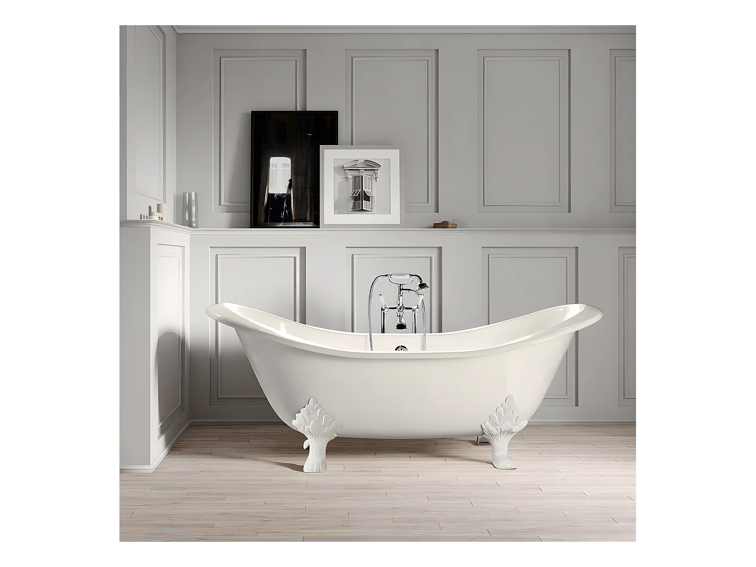 Baignoire sur pieds en fonte KINGSTON Blanche 182 cm Pieds blancs