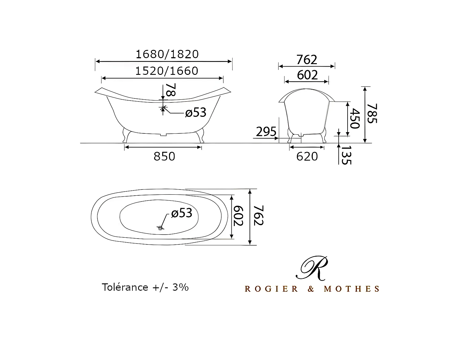 Baignoire sur pieds en fonte KINGSTON Blanche 182 cm Pieds blancs
