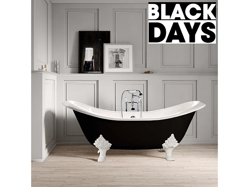 Baignoire sur pieds en fonte KINGSTON Noire 182 cm Pieds blancs