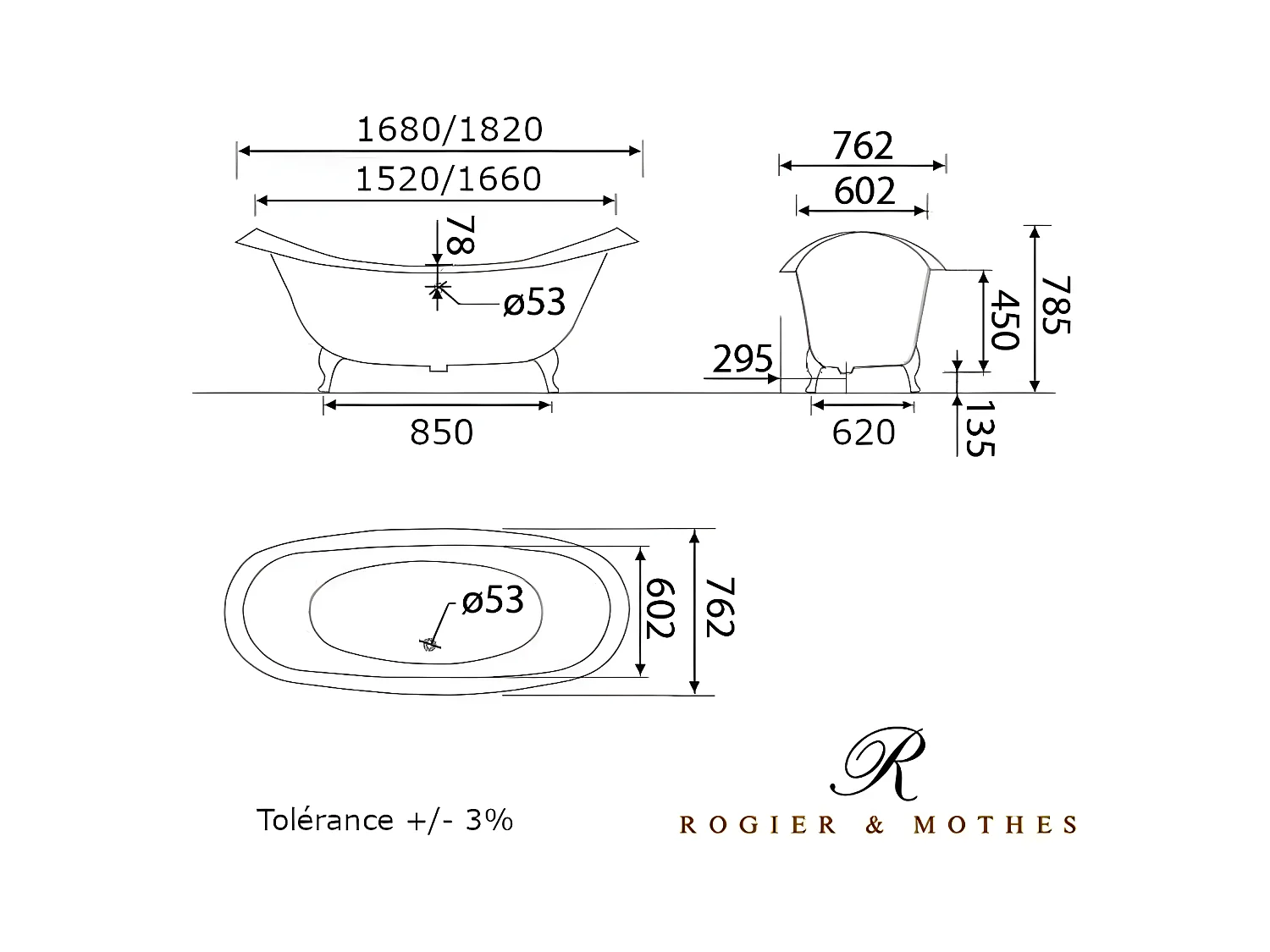 Baignoire sur pieds en fonte KINGSTON Noire 182 cm Pieds blancs