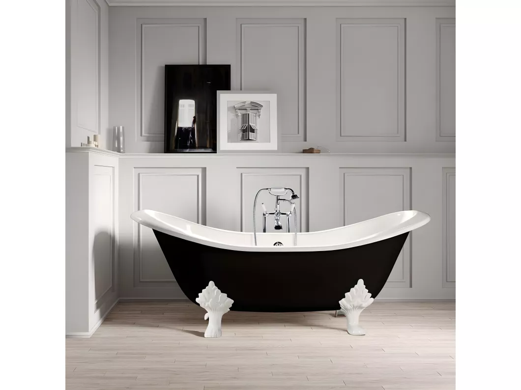 Kauf Unique Vasca da bagno freestanding in ghisa con piedini KINGSTON nera 182 cm Piedini bianchi