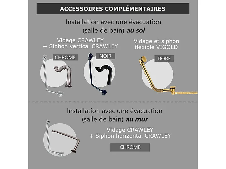 Freistehende Gusseisen Badewanne KINGSTON schwarz Füße WEISS 182 cm