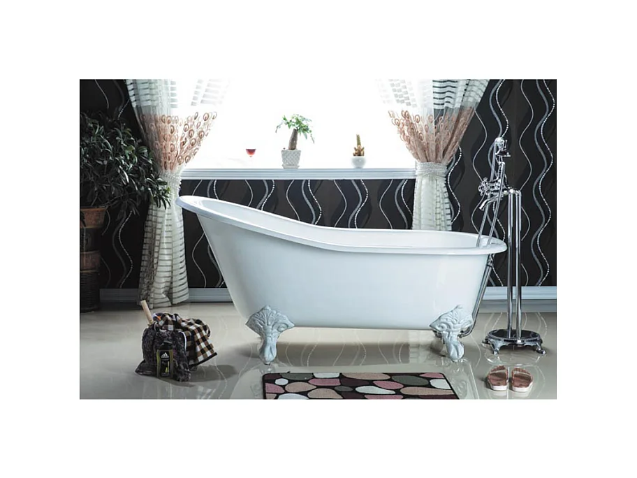 Baignoire sur pieds en fonte petite taille ASHFORD Blanche 138 cm Pieds blancs