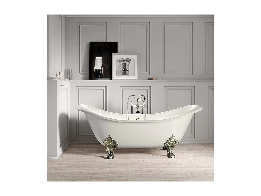 Baignoire sur pieds en fonte KINGSTON Blanche 182 cm Pieds dorés