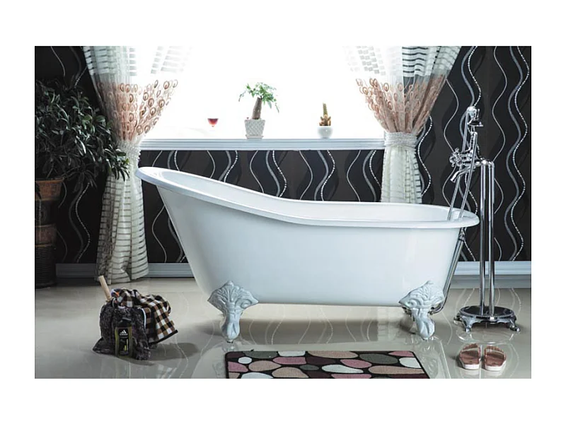 Baignoire sur pieds en fonte petite taille ASHFORD Blanche 156 cm Pieds blancs