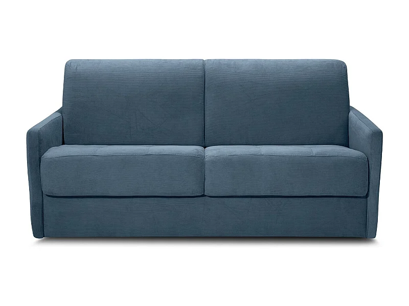 Canapé convertible 3 places en velours fines côtes bleu - Ouverture express - Couchage quotidien - Matelas HD 140 x 190 - Sienne