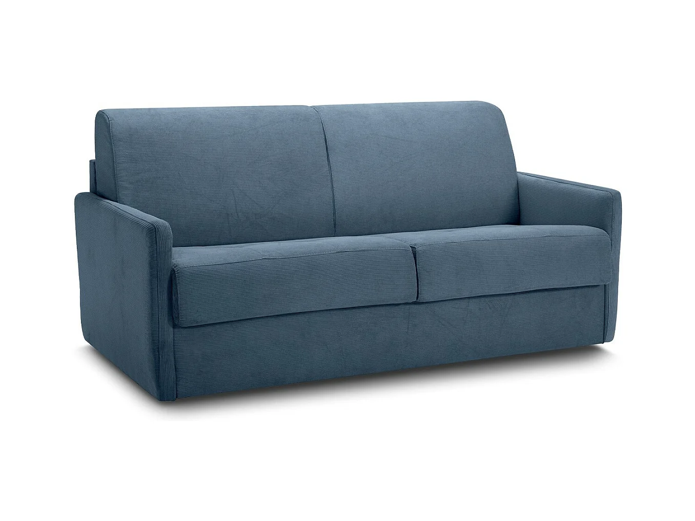 Canapé convertible 3 places en velours fines côtes bleu - Ouverture express - Couchage quotidien - Matelas HD 140 x 190 - Sienne